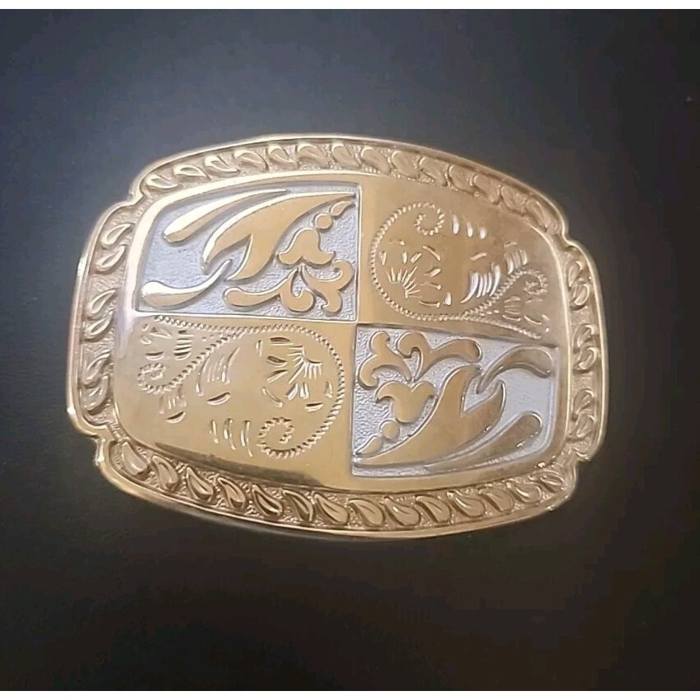 Unique Vintage 1980's Western Gold‎ & White Belt Buckle